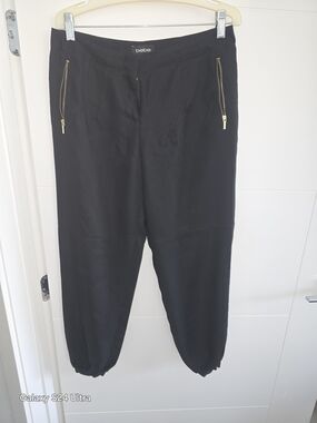 bebe Black Jogger Pants with Gold Zip Accents
